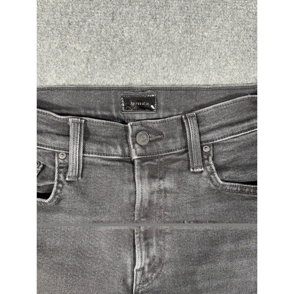 MOTHER Mid Rise Rambler Zip Flood Jeans Women's 26 Spiked Hair Art Flair Black - Picture 5 of 16